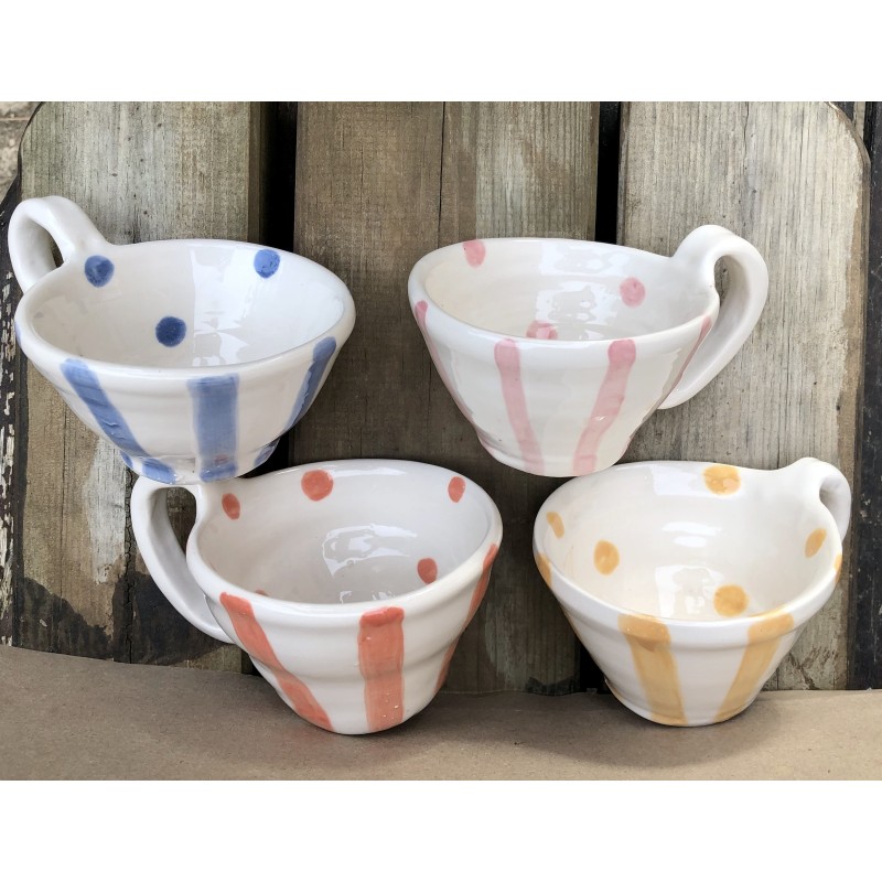 set quattro tazze righe e pois